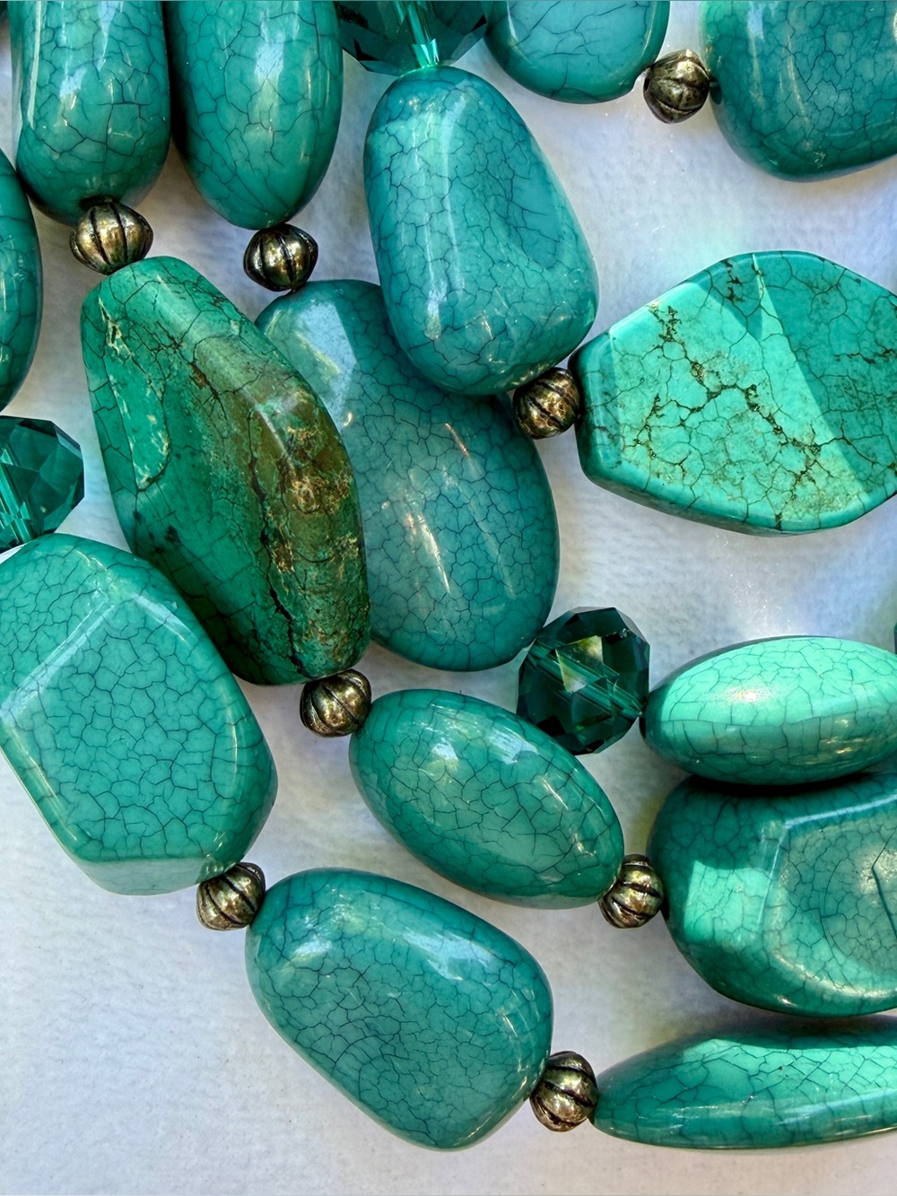 Multi Strand Layered Faux Turquoise Beaded Stone Statement Necklace Southwest - Picture 8 of 16